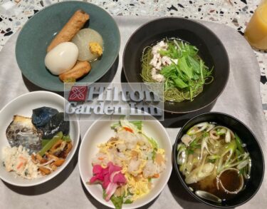 【実食リポ】「ヒルトン・ガーデン・イン京都四条烏丸」朝食はビュッフェ　ライブキッチンは京都おでんと3色にゅう麺！出汁が美味しい朝食　おばんざいも